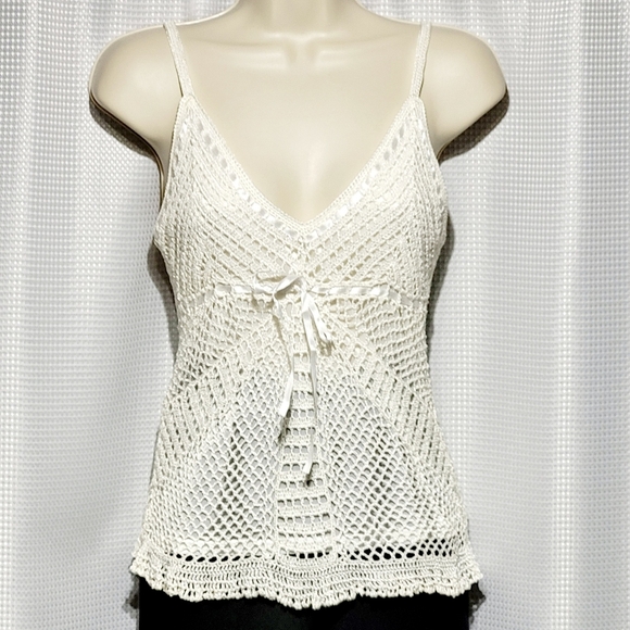Cool Attitudes Tops - Y2K Cool Attitudes White Crochet & Lace Top (XL)